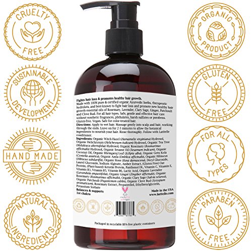 Laritelle Organic Anti-Thinning Shampoo | Fortifying, Strengthening & Rejuvenating | Prevents Hair Loss And Shedding, Promotes New Hair Growth | Ayurvedic Herbs, Lavender, Ginger, Rosemary #TOP6