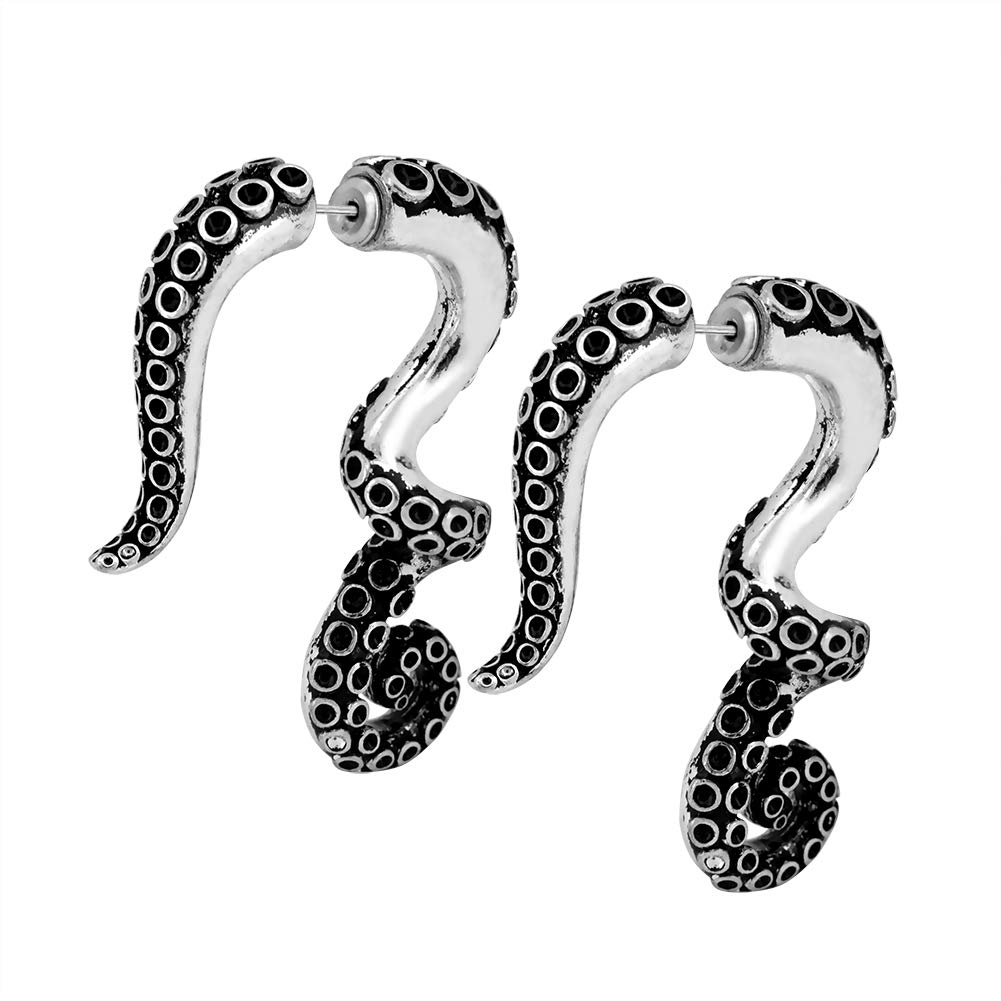 OUFER 2PCS Fake Lobe Earrings 18G Burn Silver Earrings Cobra Fake Spiral Tapers Fake Gauges Faux Plug Taper 3D Cobra Body Piercing Jewelry