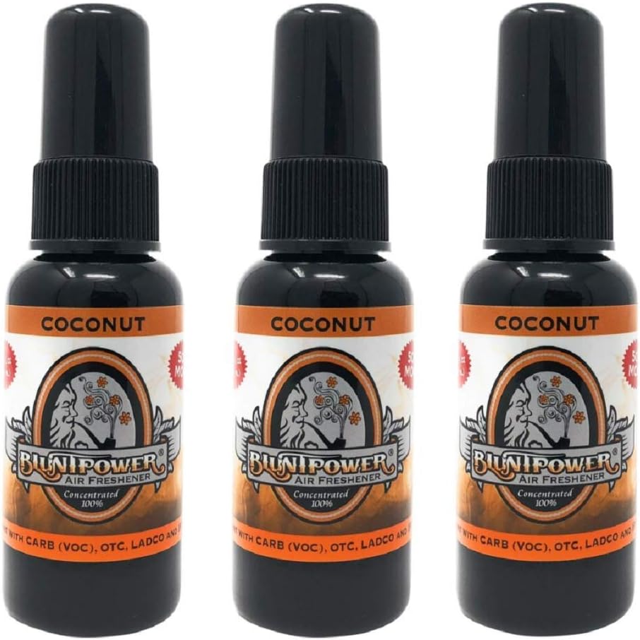 BluntPower (Coconut, 3 Pack) Concentrated Odor Eliminator & Diffuser Oil - Room Deodorizer, Odor Eliminator, Air Freshener - Premium Oil Based Air Freshener