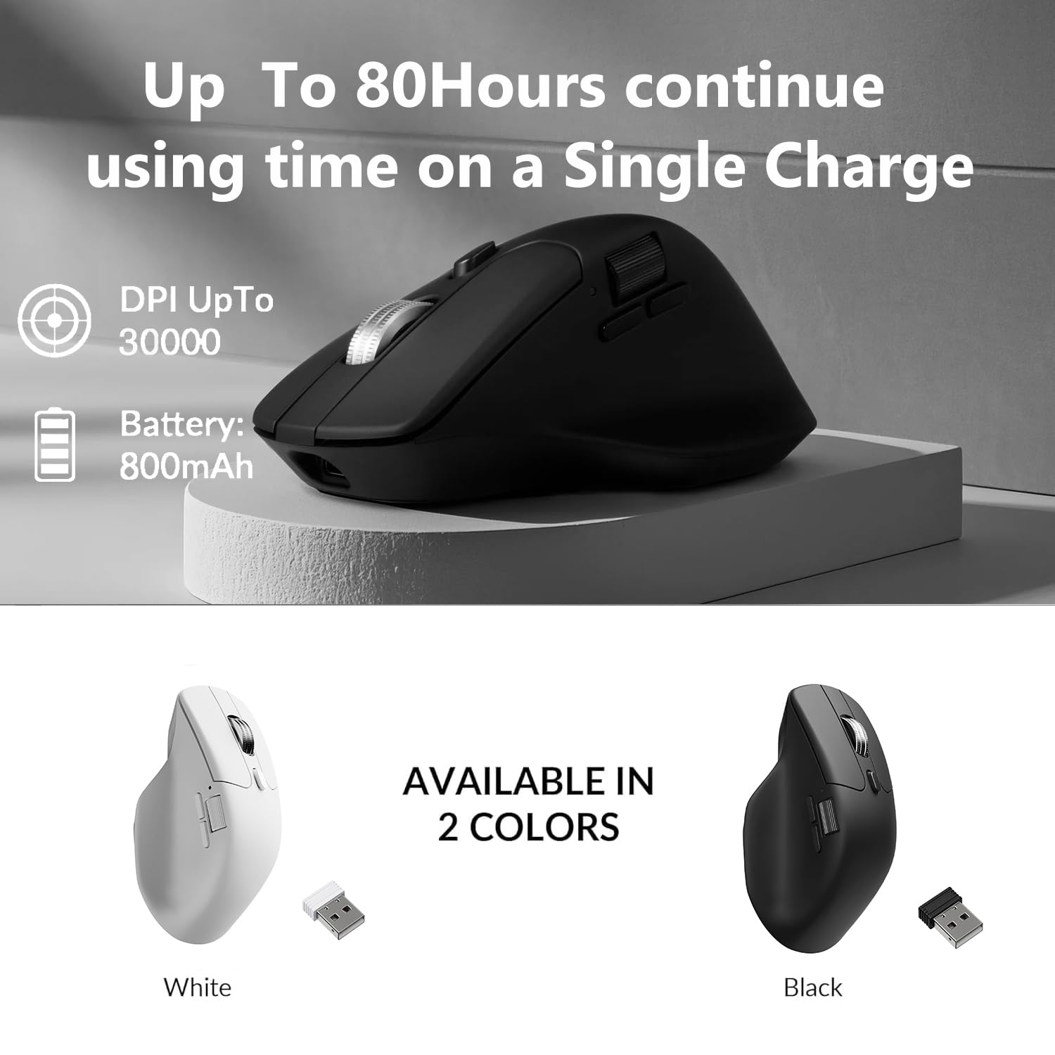 Keychron M6 Ratón óptico inalámbrico y silencioso para Juegos, 2,4 GHz/Bluetooth 5.3/Cable, 8000 Hz Polling Rate,Sensor PixArt 3950, 30 000 dpi, Rueda de Desplazamiento metálica magnética - Blanco