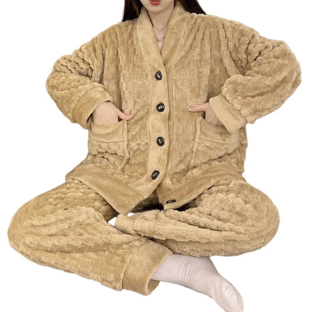 Pyjama Großer Sichtpyjama -Set Frauen Warme Hauskleidung Winter Pyjama Sweatshirt Warme Hauskleidung-rot-4xl (90-100 Kg)