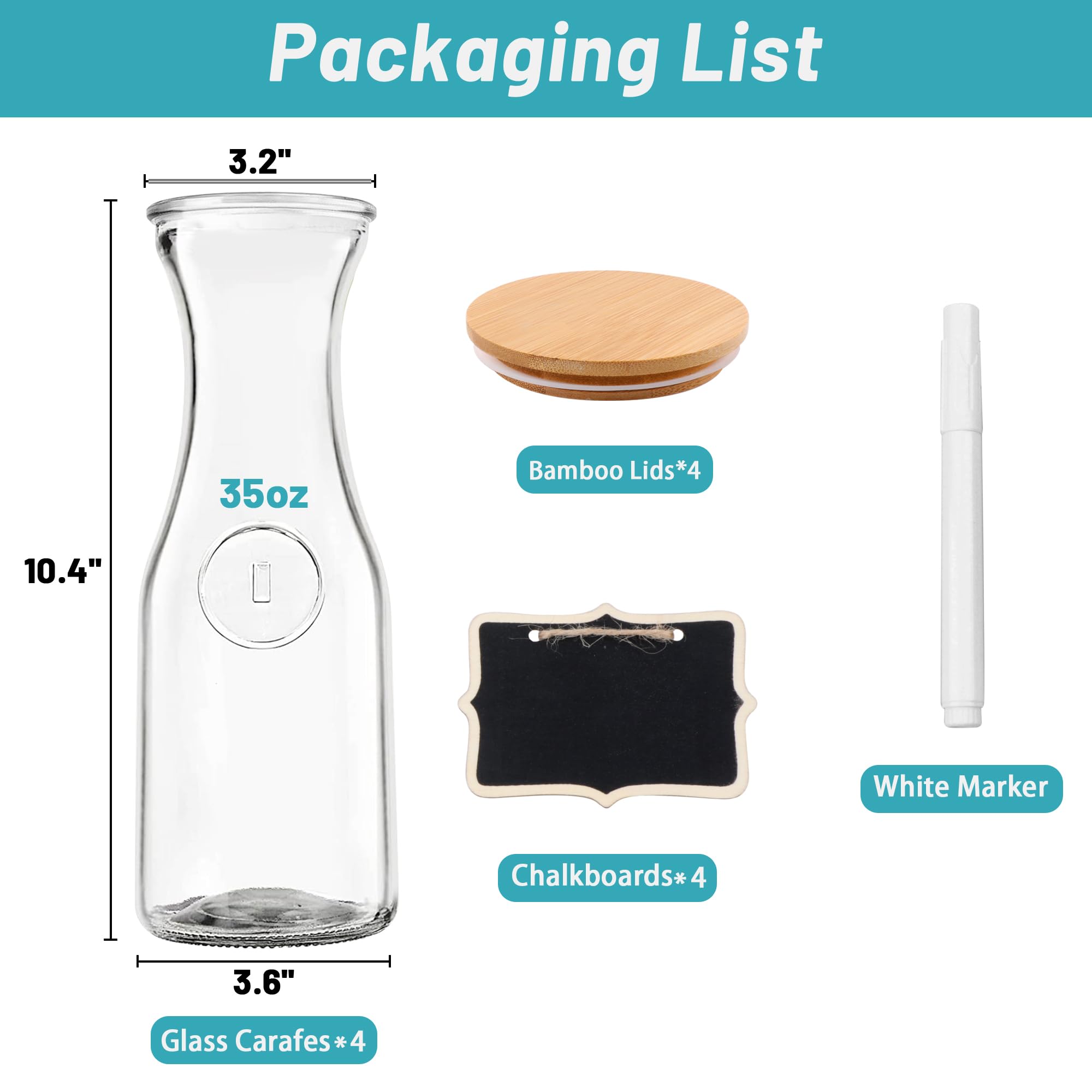 Lot de 4 carafes en verre transparent avec couvercle - Pour thé glacé, café, jus - 1000 ml