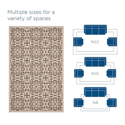 Modway Ariana Vintage Floral Trellis 9X12 Indoor And Outdoor Area Rug In Light And Dark Beige #TOP3