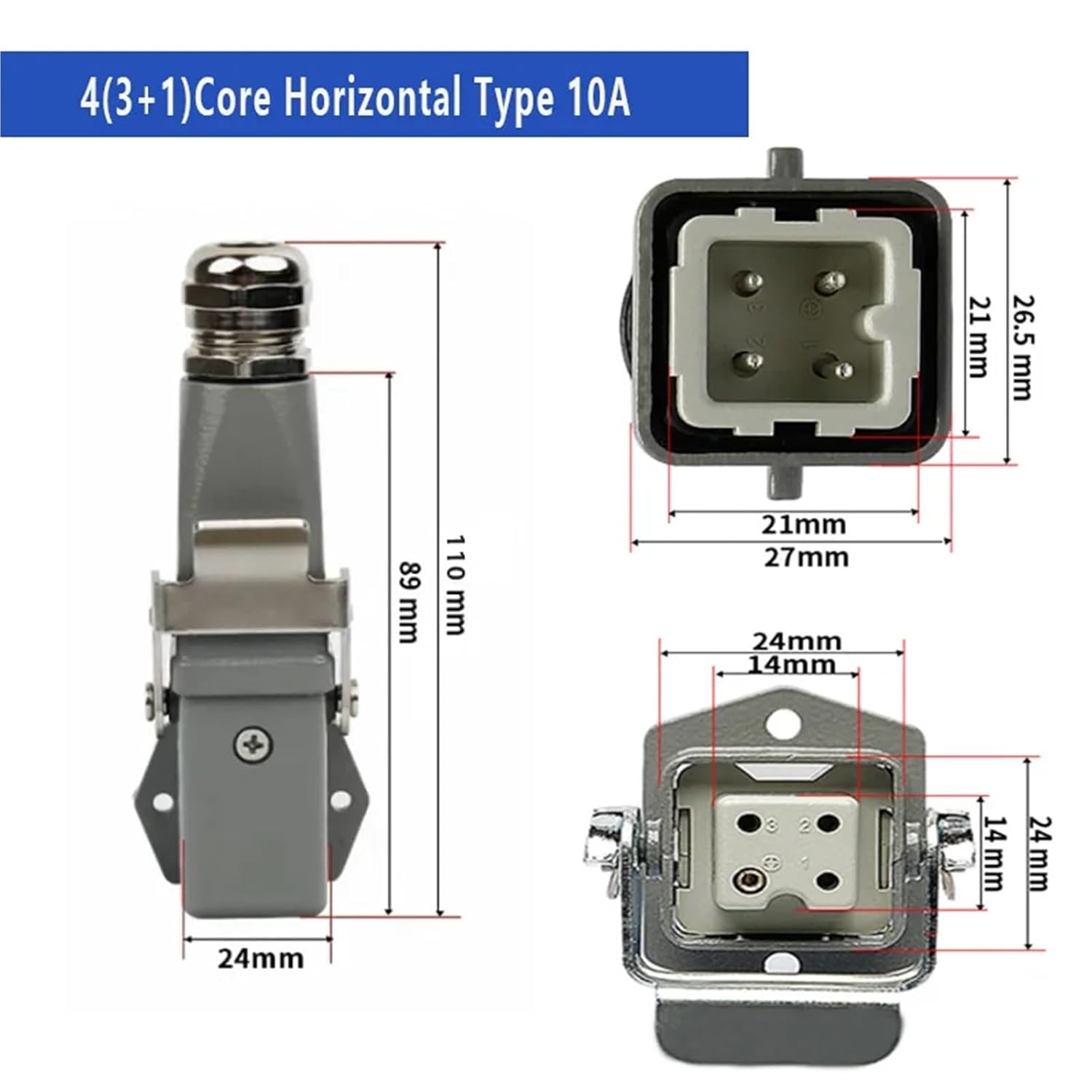 Heavy Duty Connector HDC HA 4 5 6 8 Pin Over Load Connection 10A 16A Rectangle Aviation Socket 1Pcs(G)