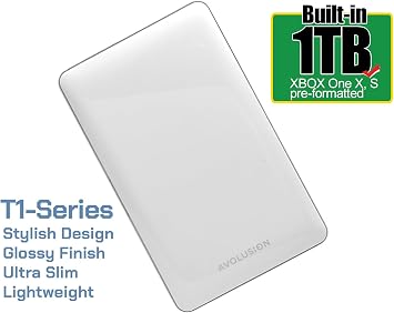 Avolusion T1 Series 1TB USB 3.0 Portable External Gaming Hard Drive (for Xbox One X, S & Series X|S - Pre-Formatted) White