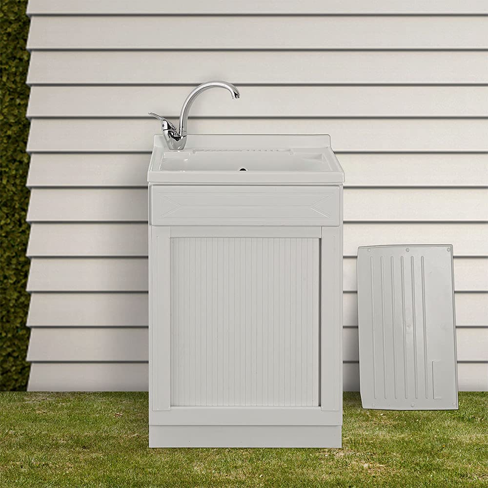 Inbagno Mobile lavatoio in Resina salvaspazio, Misure 45/50/60, Completo di tavoletta e Kit di Scarico, Bianco (60x50)