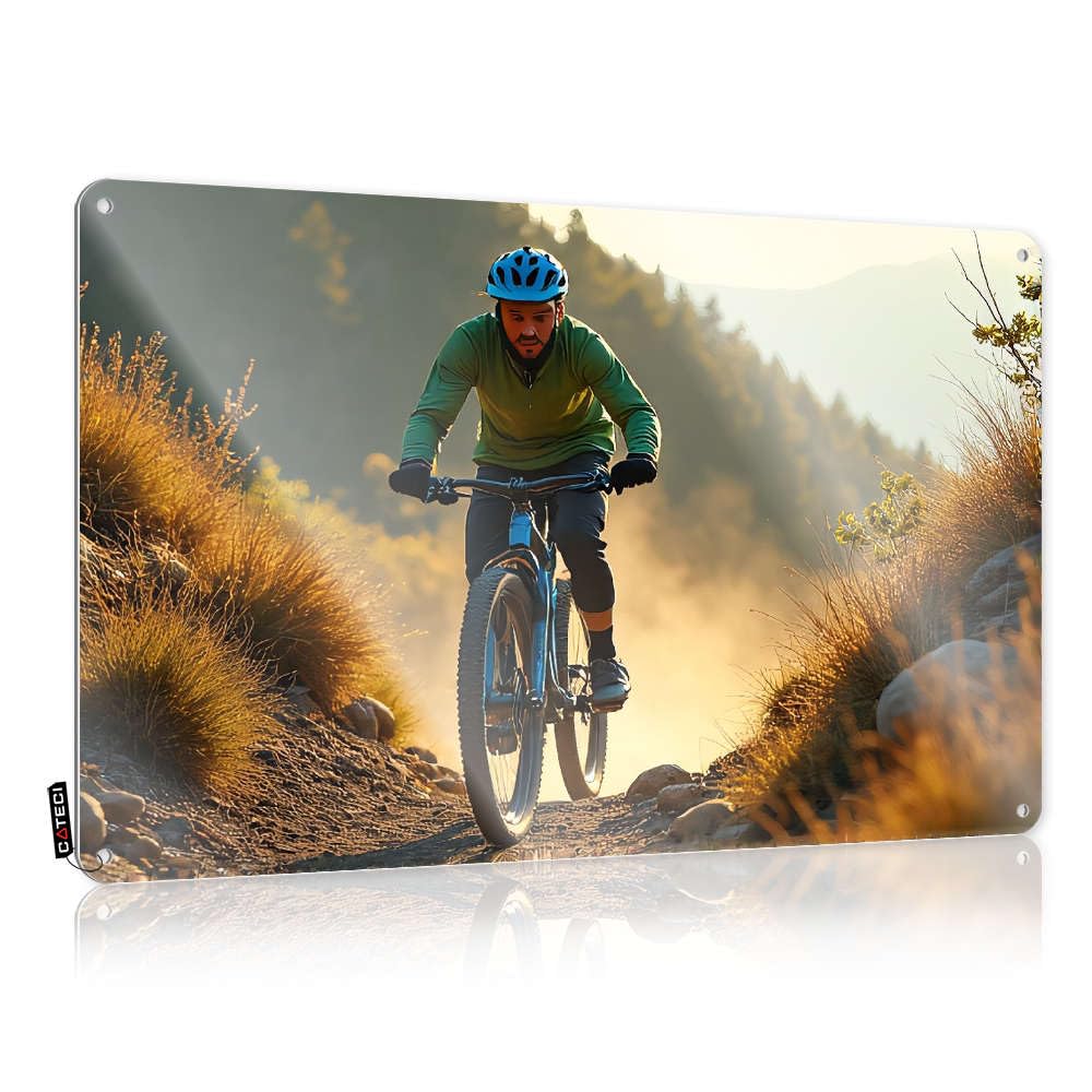 Sujd Colour Metal Tin Wall Decor Retirement Gift | Rider On Mountain Bike Trail At Sunset. Sleek Street Decoration(30X40cm)
