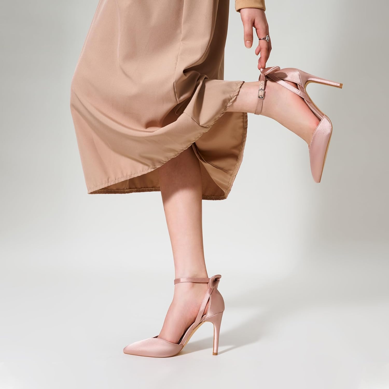 Trary Heels for Women Closed Pointed Toe Heels Women's Pumps Stiletto High Shoes with Bow Knot Comfortable Ankle Strap Office Party Wedding Dress Shoes 3.74" Heel - Image 2