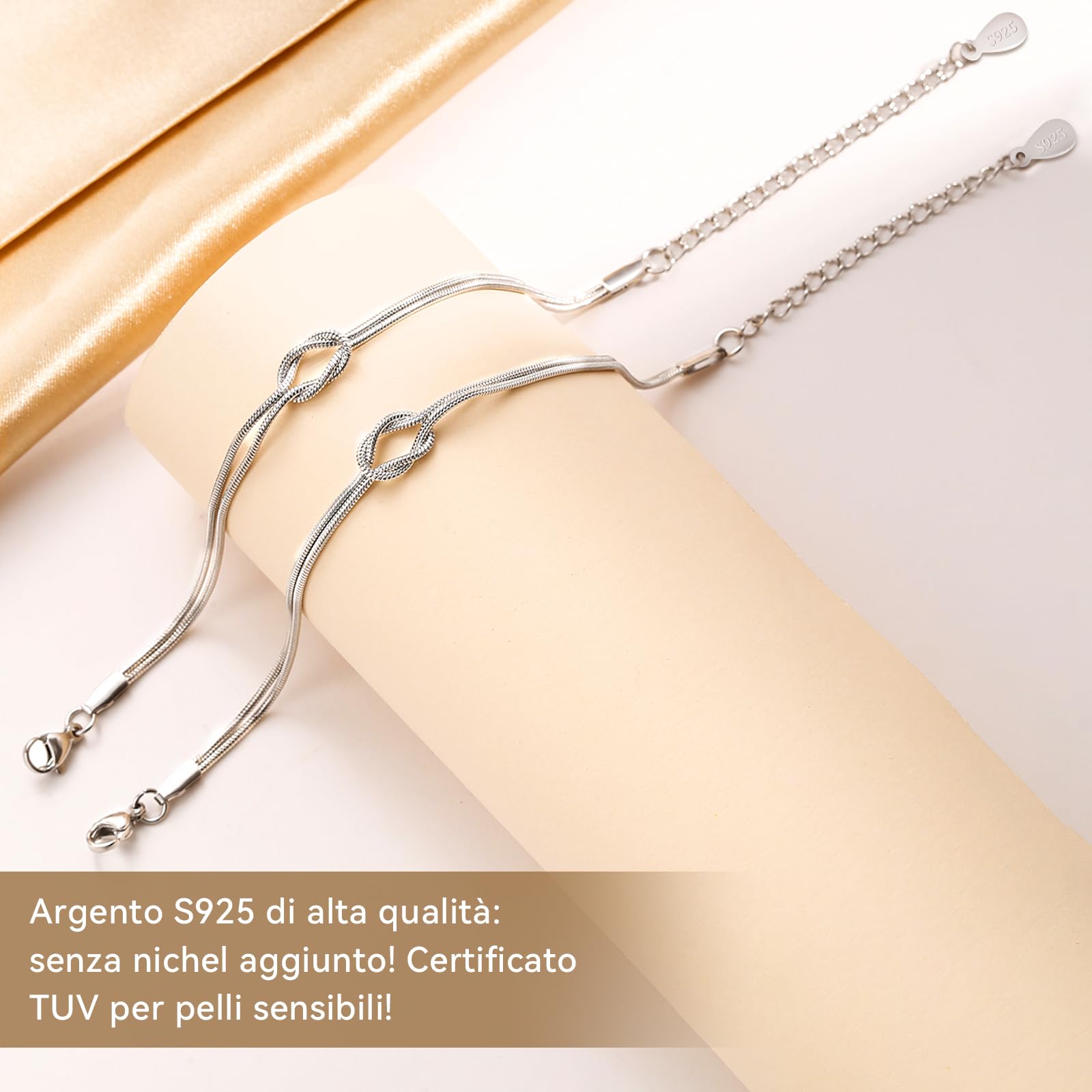 J.Fée 2PCS Bracciali Coppia Bracciale Amicizia Bracciale Donna Argento 925 Bracciali Amicizia Donna, Braccialetti Donne Oro, Regali di Coppia, Regalo Amica, Regalo Fidanzato, Regali Mamma