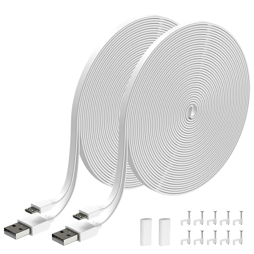 Xwartre 2-Pack 25FT Flat Power Extension Cable Compatible with Wyze Cam Pan, Wyze Cam OG/Outdoor, Blink Outdoor, Nest Cam, Oculus Go, Kasa Cam and Yi Camera, Charging Power Cord for Security Cam