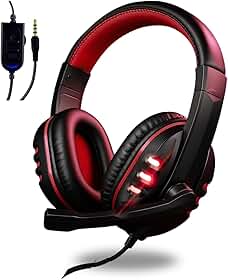 Headset Fone Gamer com Microfone Fio P2 Over-Ear PC Console Notebook Compatível Ps4 X-One P2 Vermelho