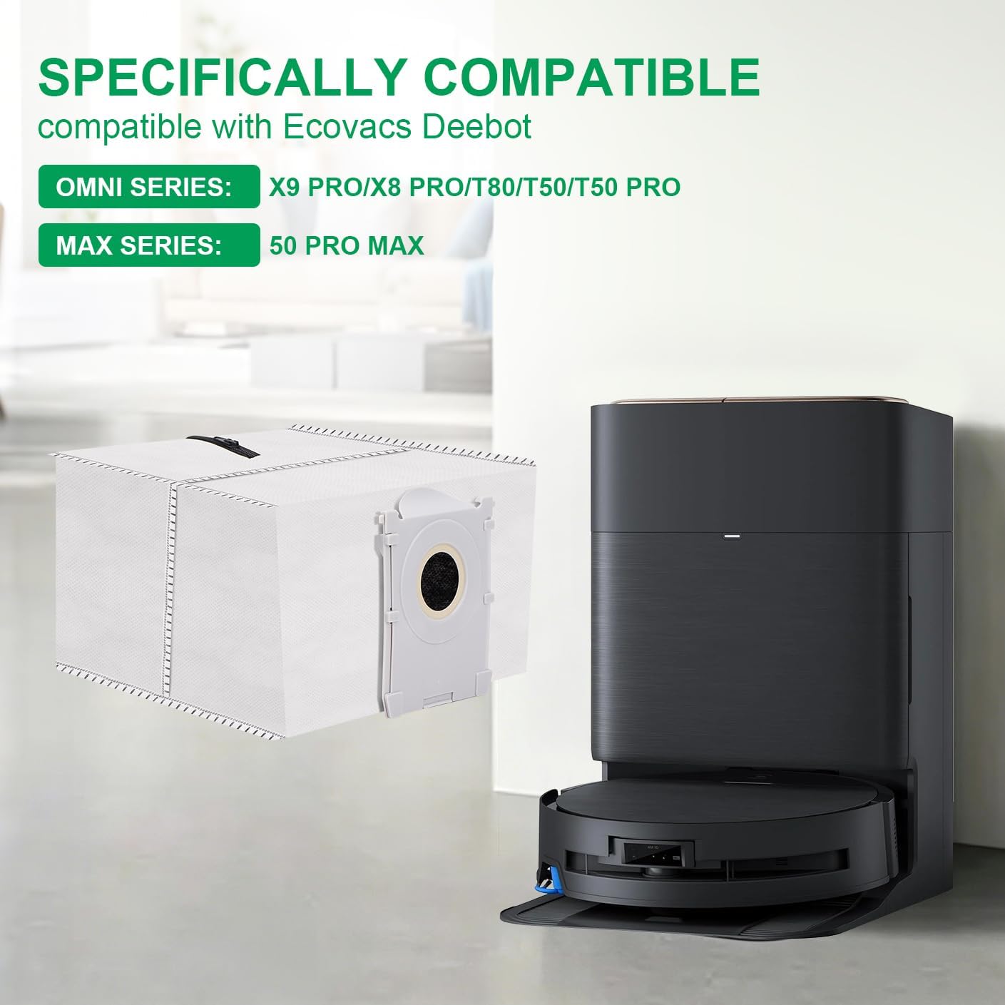 Reusuable Dust Bags for ECOVACS: Durable Dust Bags with Zip, Compatible with DEEBOT X9 PRO OMNI/ X8 PRO OMNI /T80 OMNI/T50 OMNI/T50 PRO OMNI/T50 PRO MAX/yeedi S14 Plus image 2