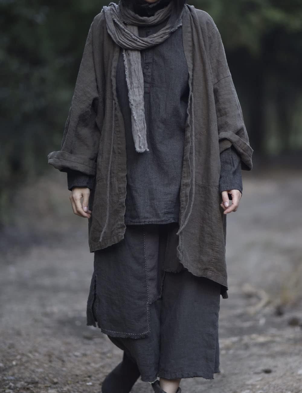 NFYM Women's Spring Linen Cropped Pants Wide Leg Elastic Waist Asymmetric Apron Patchwork Casual Vintage Capri Trousers