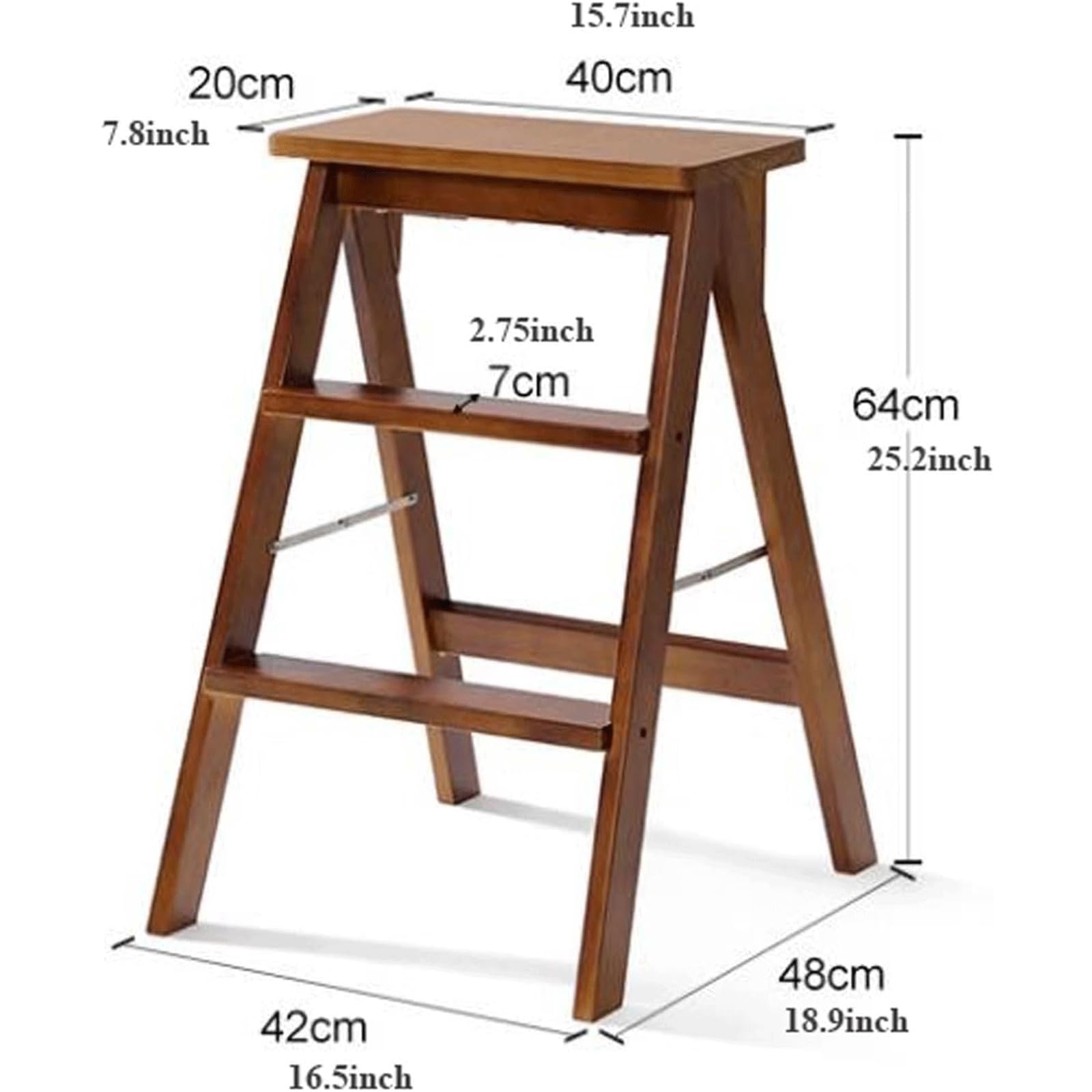 Scaletta in Legno massello 3 gradini Multifunzione 3 in 1 Sgabello da Bar Salire Gradino espositore Supporto per Fiori con Piattaforma allargata
