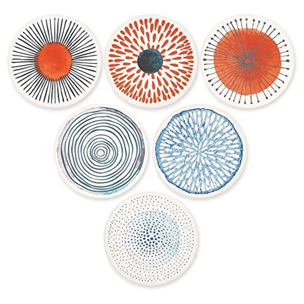 CTRLZS Set of 6 Coasters for Drinks Absorbing Round Ceramic Stone Coaster with Cork Base Tabletop Protection Mat Easy to Use