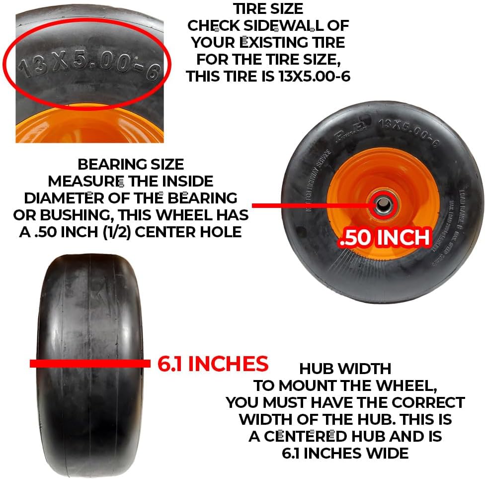 2 Pk No Flat Solid Mower Wheels 13X5X6 Fits Scag 483049 482622 482621 43584 4001134