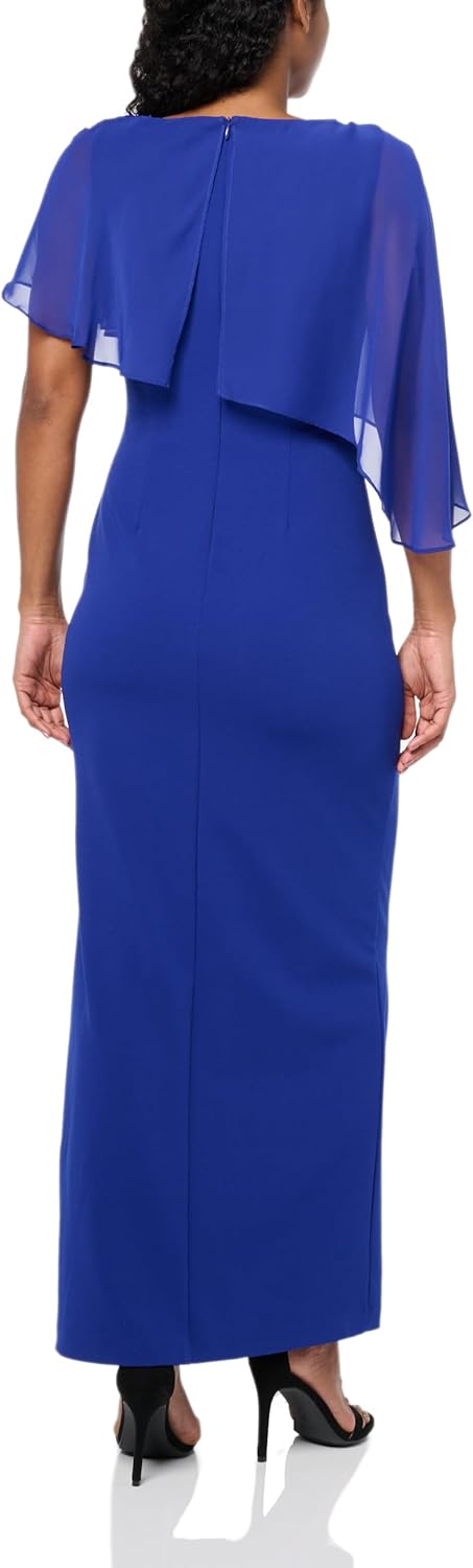 Jessica Howard Women's Sleeveless Boat Neck Chiffon Caped Sheath Maxi Dress