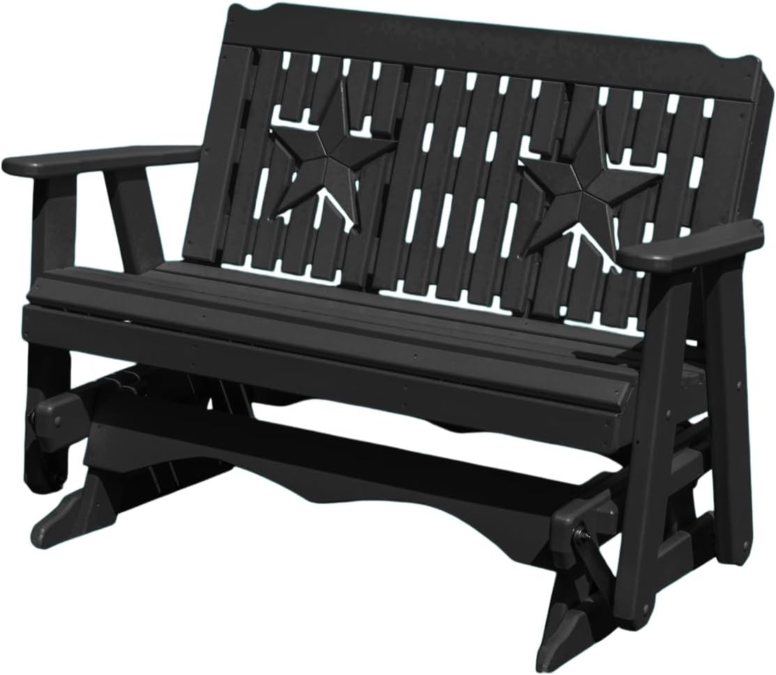 Amish craftmanship Star Series Plastic Lumber Glider with Cupholders 3-Person 5 FT, Premium Colors, 1000 lbs Capacity, Premium HDPE Material Without Wood fibers, Made in USA