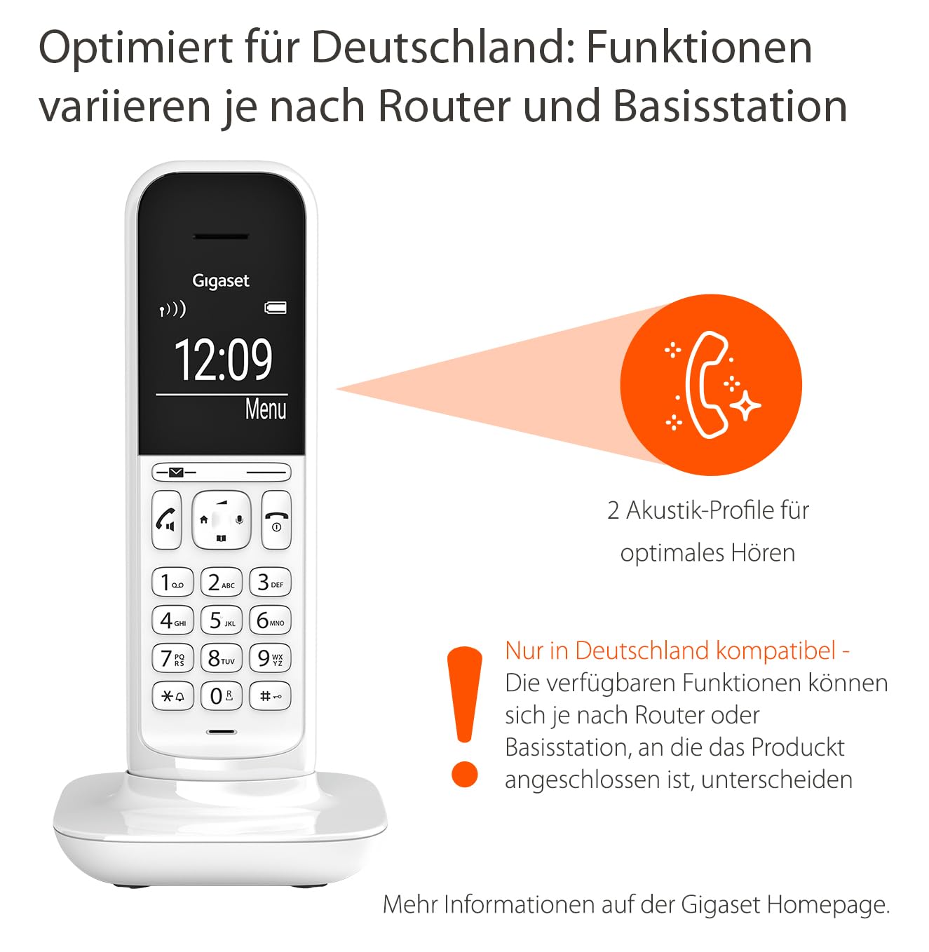 Gigaset CL390 - Schnurloses Design DECT-Telefon - Freisprechfunktion- 2 Akustik-Profile, Grafik Display, leichte Bedienung mit intuitiver Menüführung, inkl Basisstation Box 90, weiß [Deutsche Version]