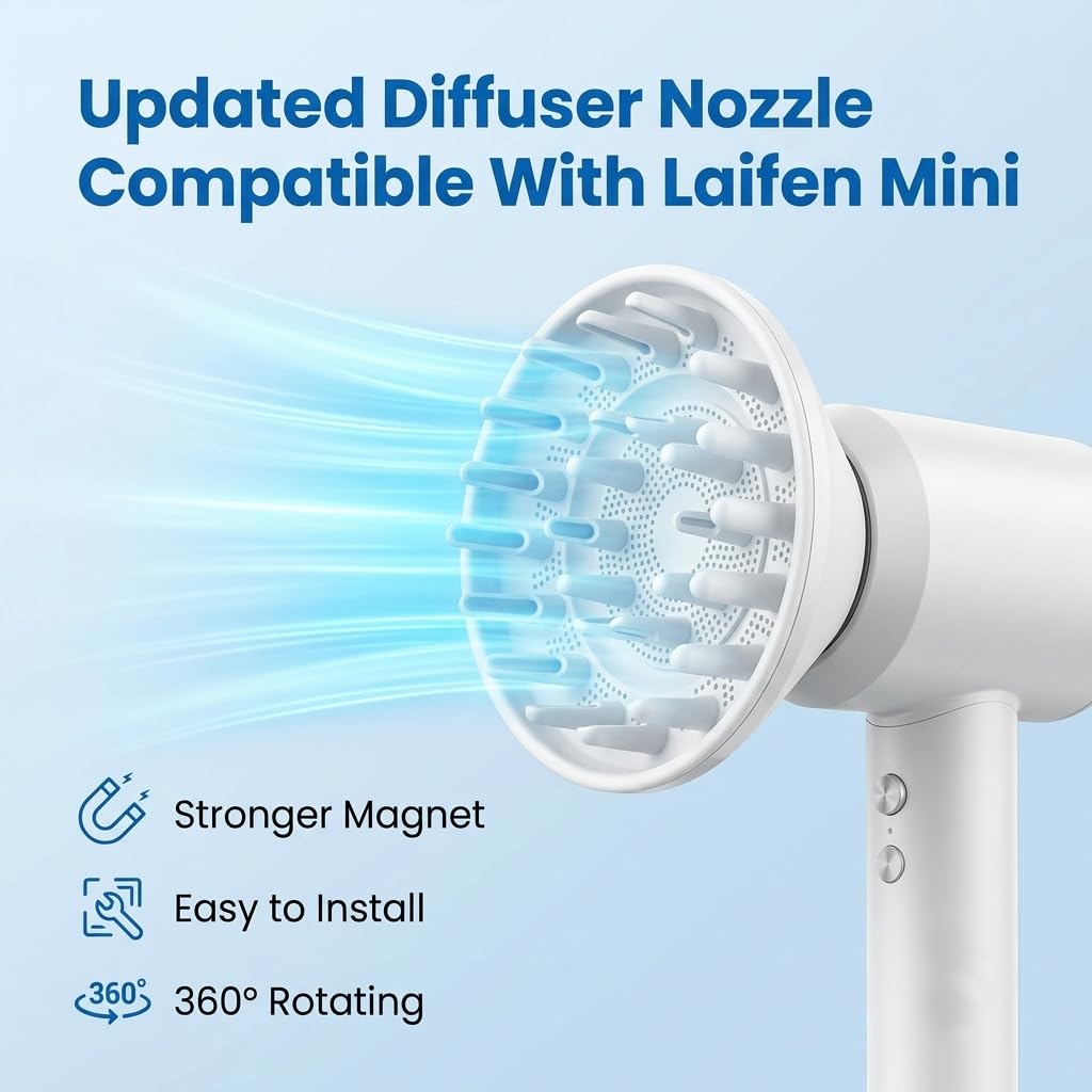 360° Rotating Diffuser Attachment Nozzle for Laifen Mini Hair Dryer, White