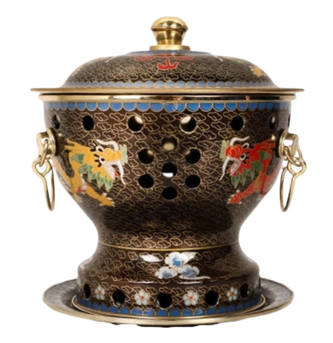 INUUXLG Beijing Copper Hot Pot,Chinese Style Hot Pot,Hot Pot Chinese Vintage Style Hotpot Single Cooking Pot with Lid Kitchen Cookware Chinese Hot(Rosso) (Black 18.5 * 22