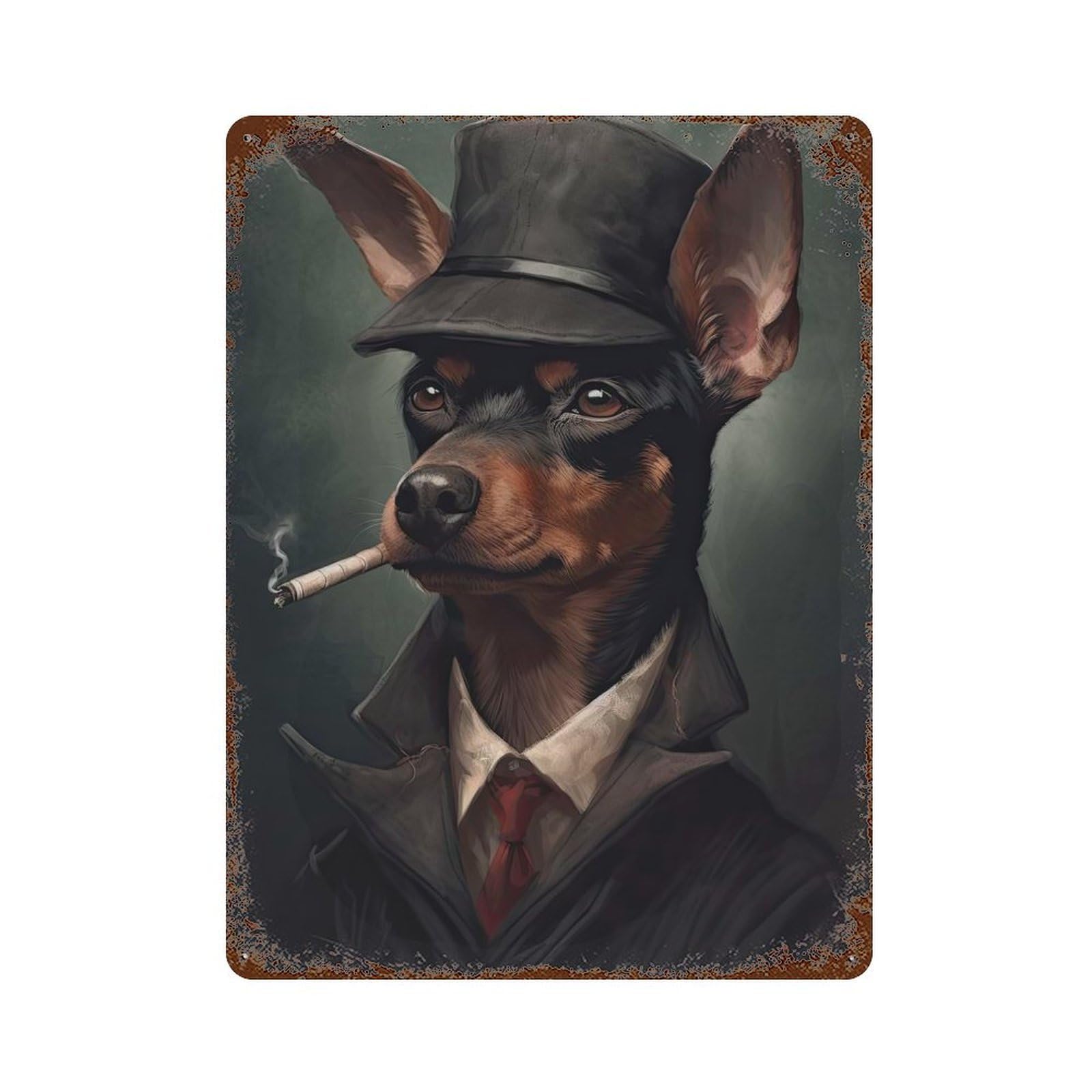 Decorative Tin Sign with Miniature Pinscher Mafia Design 15.7"x11.8", for Garage, Bar And Workshop Decor, Decorative Metal Wall Art
