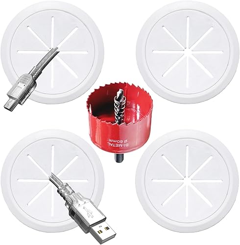 Paquete de 4 protectores de cables de TV para TV montado en la pared, 2-38 pulgadas (agujero de 2.362 in) kit de gestión de cables de pared, incluye