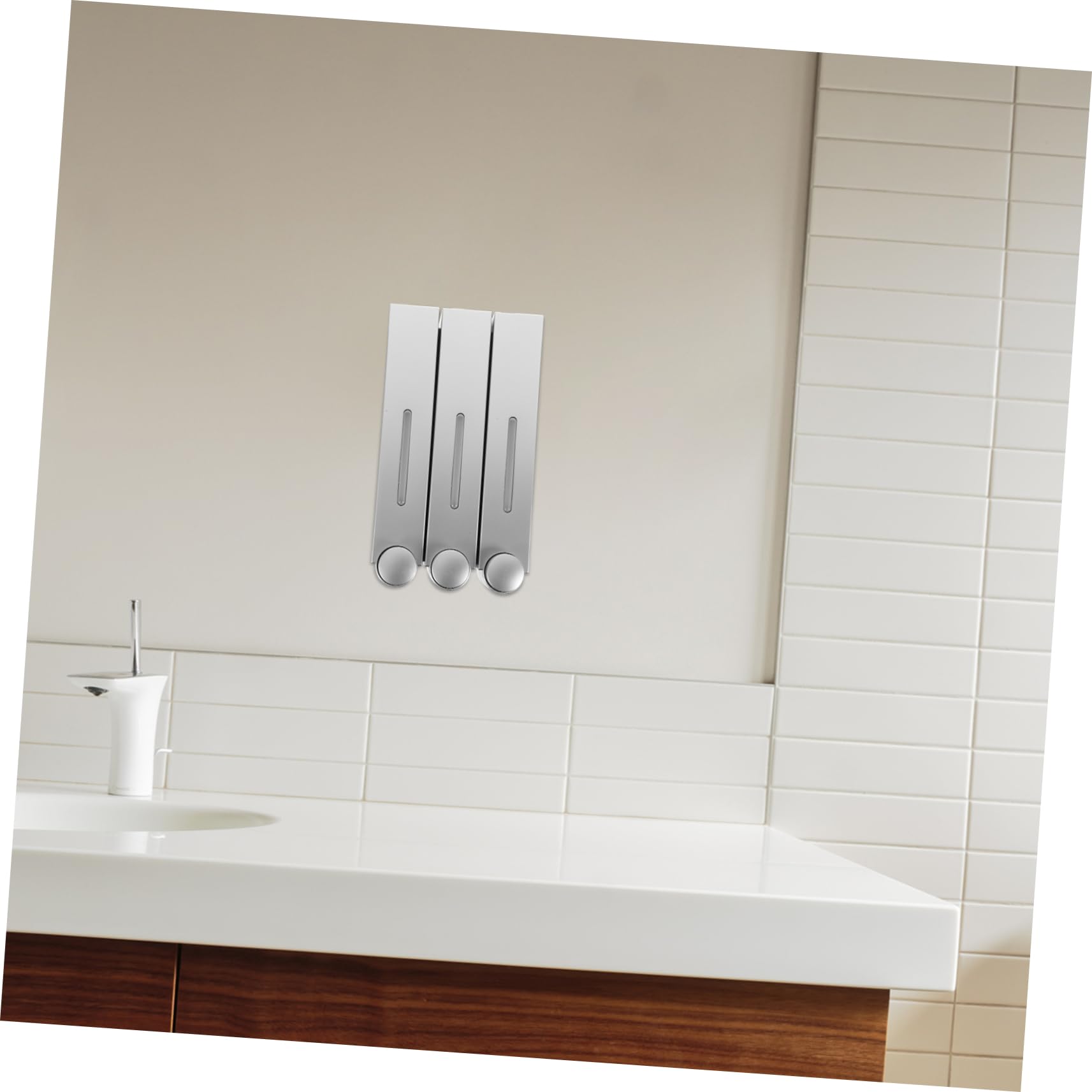 Distributore Doccia a Parete a Tre Testine, Argento | Ricaricabile a Tre Scomparti, Montaggio Fisso, Design a Perdite, Abs e Pvc