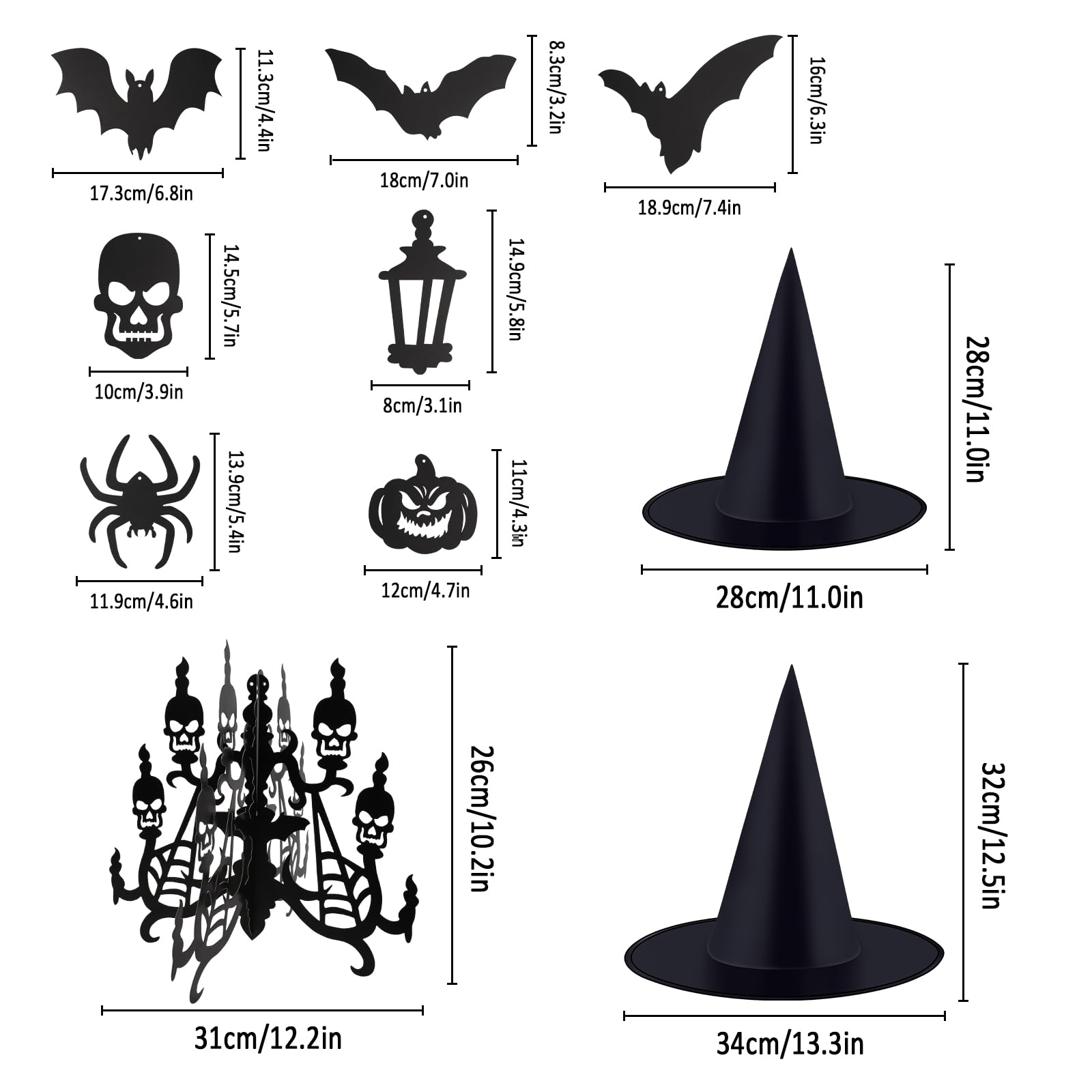 YiYa 12 Pcs Chapeau De Sorcière Noire D'Halloween 2 Tailles