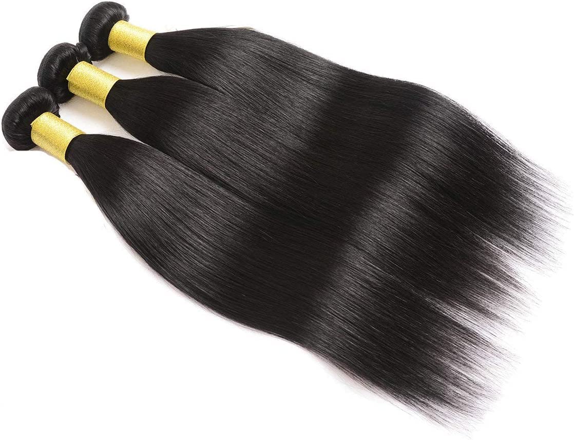 Brasilianische Haarverlängerung Human Hair Bundles 100% Echthaar Weave hair bundles Straight Hair Extension Remy Natural Black (22 22 22 pouces/210g)