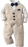 amokk Baby Boy Formal Wear for 1st 2nd Birthday Gentleman Outfits for Chirstening Bowtie and Vest Pants Set