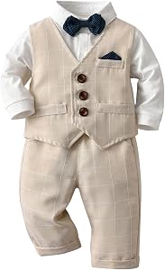 amokk Baby Boy Formal Wear for 1st 2nd Birthday Gentleman Outfits for Chirstening Bowtie and Vest Pants Set