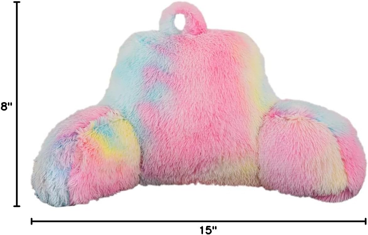 NTBED Reading Pillow Faux Fur Bed Wedge Backrest with Arms,Couch TV Relax Bed Rest Pillow Back Support Cushion for Kids Teens Girls(Multi)