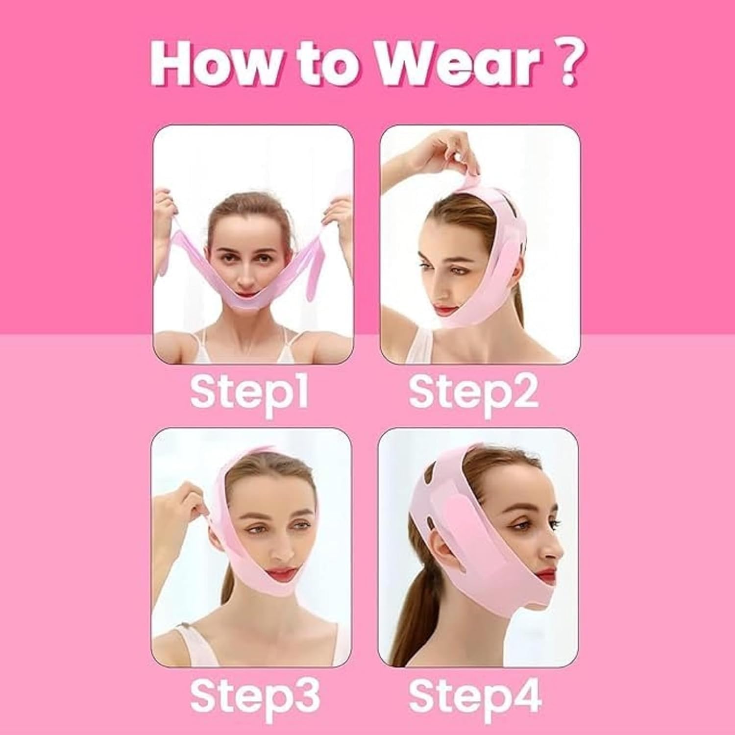 Silicone V Face Mask Face Lift Up Belt Facial Slimming Bandage Mask Cheek,Chin,Neck Slimming Thin Belt Face Slim Lift Band Mask Double Chin Reducer for Women and Men Tightening Skin (V-Line Mask) (Pink) 3