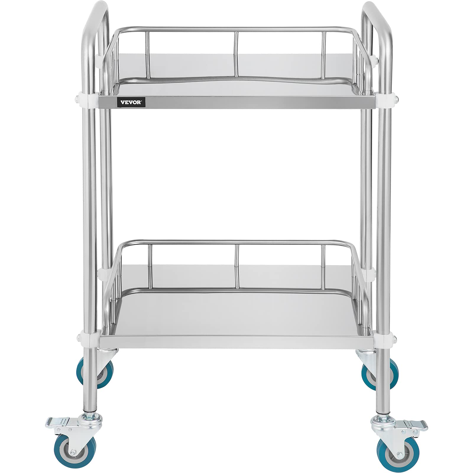 VEVOR Servierwagen Edelstahl Serving Lab Trolley 2 Böden Laborwagen Tragbar Abräumwagen Medical Dental Lab Cart Transportwagen Rollwagen Medizinisch Universalräder Zwei Fußbremsen Breite Anwendung