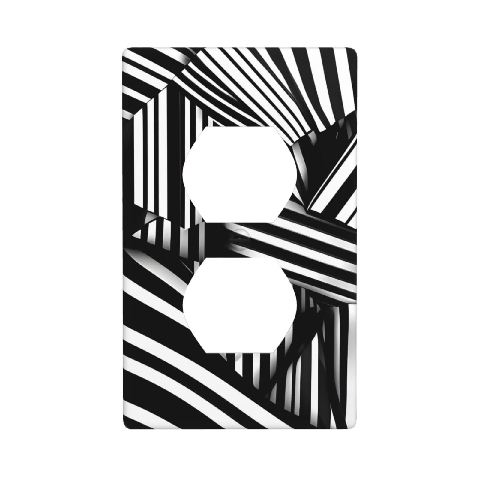 Black and White Geometric Lines Decorative Switch Plate Cover-Unbreakable Polycarbonate Wall Plate for Home Office, 1 Gang with Screws