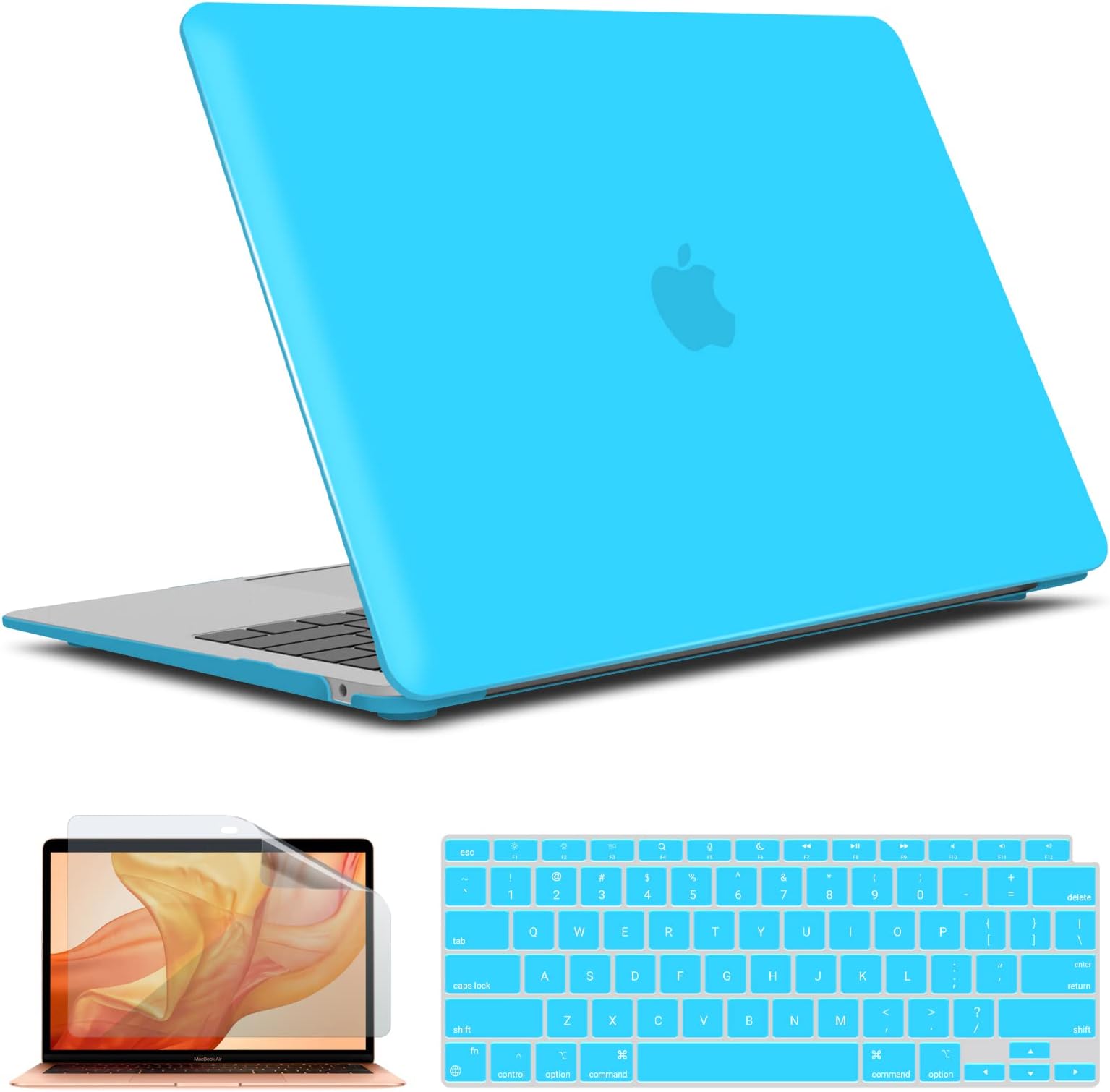 IBENZERCompatible with New MacBook Air 13 inch case 2022 2021 2020 M1 A2337 A2179 A1932, Hard Shell Case&Keyboard Cover&Screen Film for Mac Air 13 with Touch ID (2018-2022), Sky Blue, AT13SBL+2