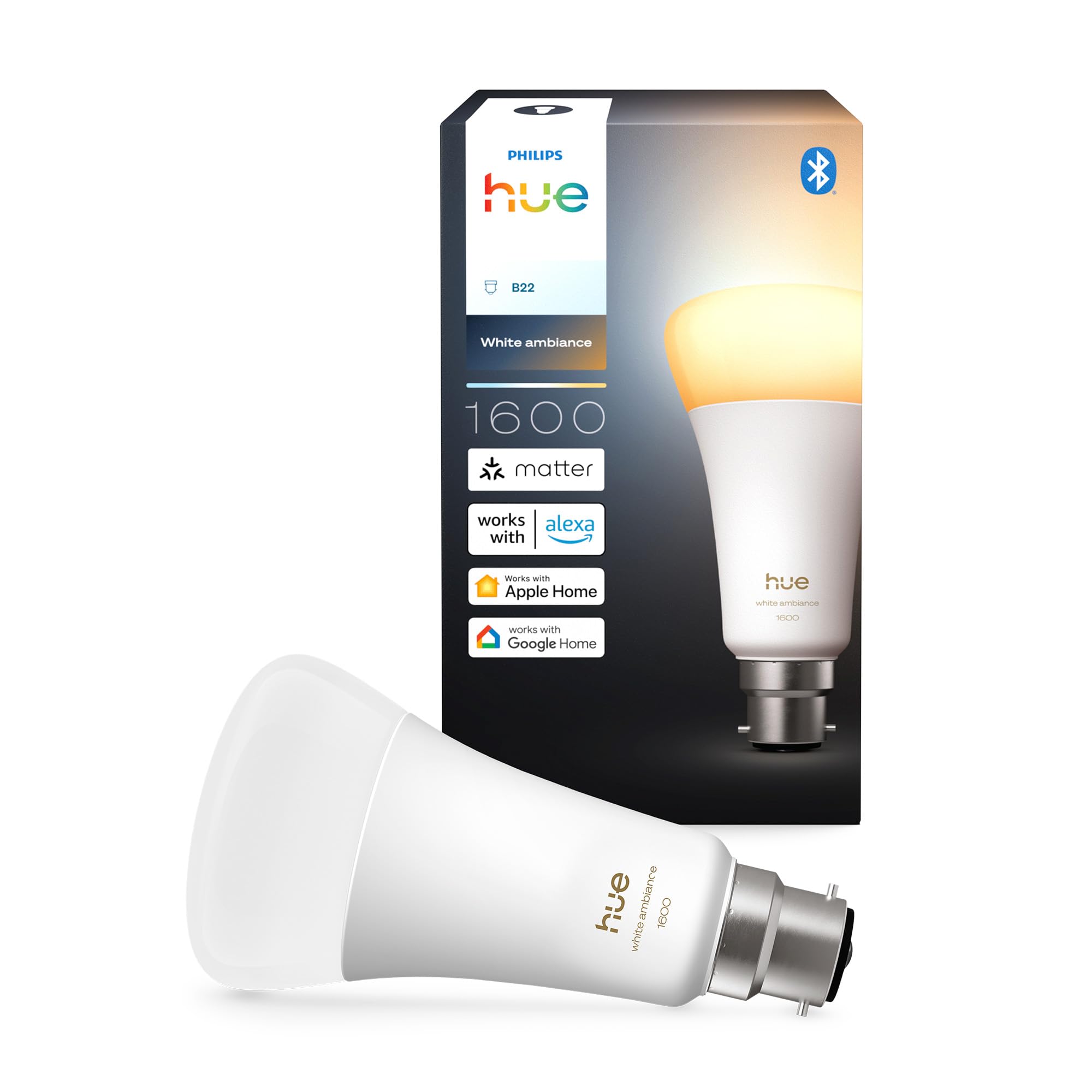 Philips Hue White Smart A67 Led Bulb, Ambiance, E27 Base, 11.8W, Full Spectrum Light 1000K-20000K, 1600 Lumens, Dimmable Mood Lighting, Smart Lighting Works With Alexa, Google, And Apple, 1 Pack