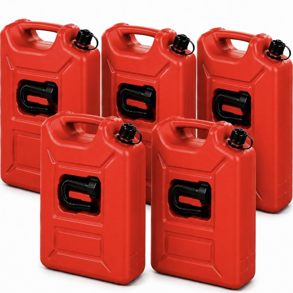 5x Benzinkanister 20L ROT Kunststoff Dieselkanister Reservekanister Kraftstoffkanister 20 Liter Kanister, Wasserkanister für Benzin Diesel Wasser AdBlue, 20-Liter-Kanister & Ausgießer Petrol Can, A