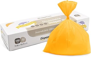 Odor Sealing Baby Diaper Disposal Bags, Diaper Sacks, Disposable Scented Diaper or Pet Waste Bags, M/150 Count Large Capacity Durable[Color:Orange]