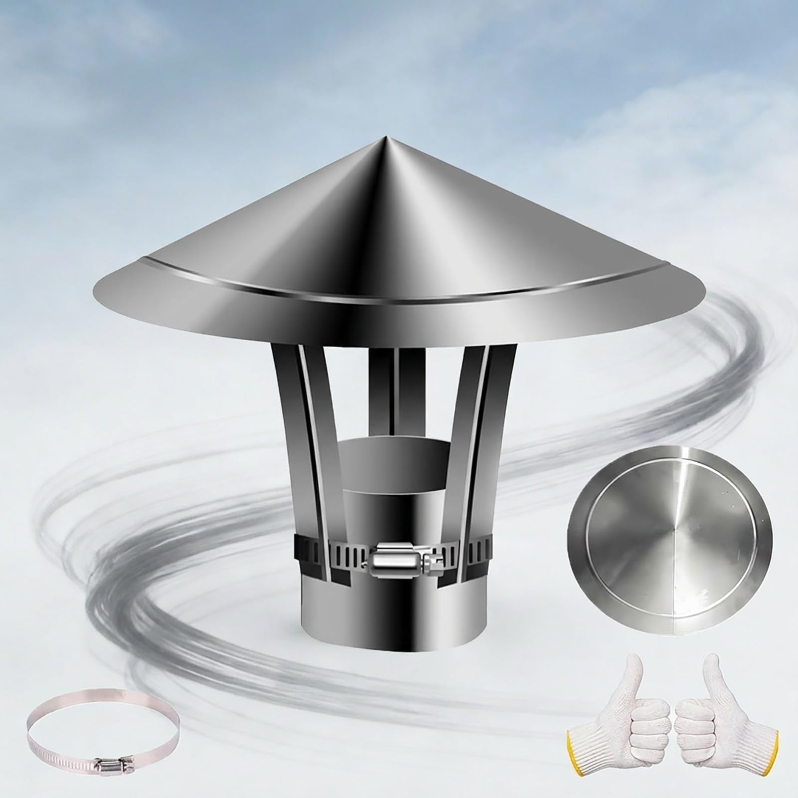 AYUWQZX Cone Chimney Cap 201 Stainless Steel 2-12 Inch Rain Cover for Exhaust Flue(210mm/8.3in)