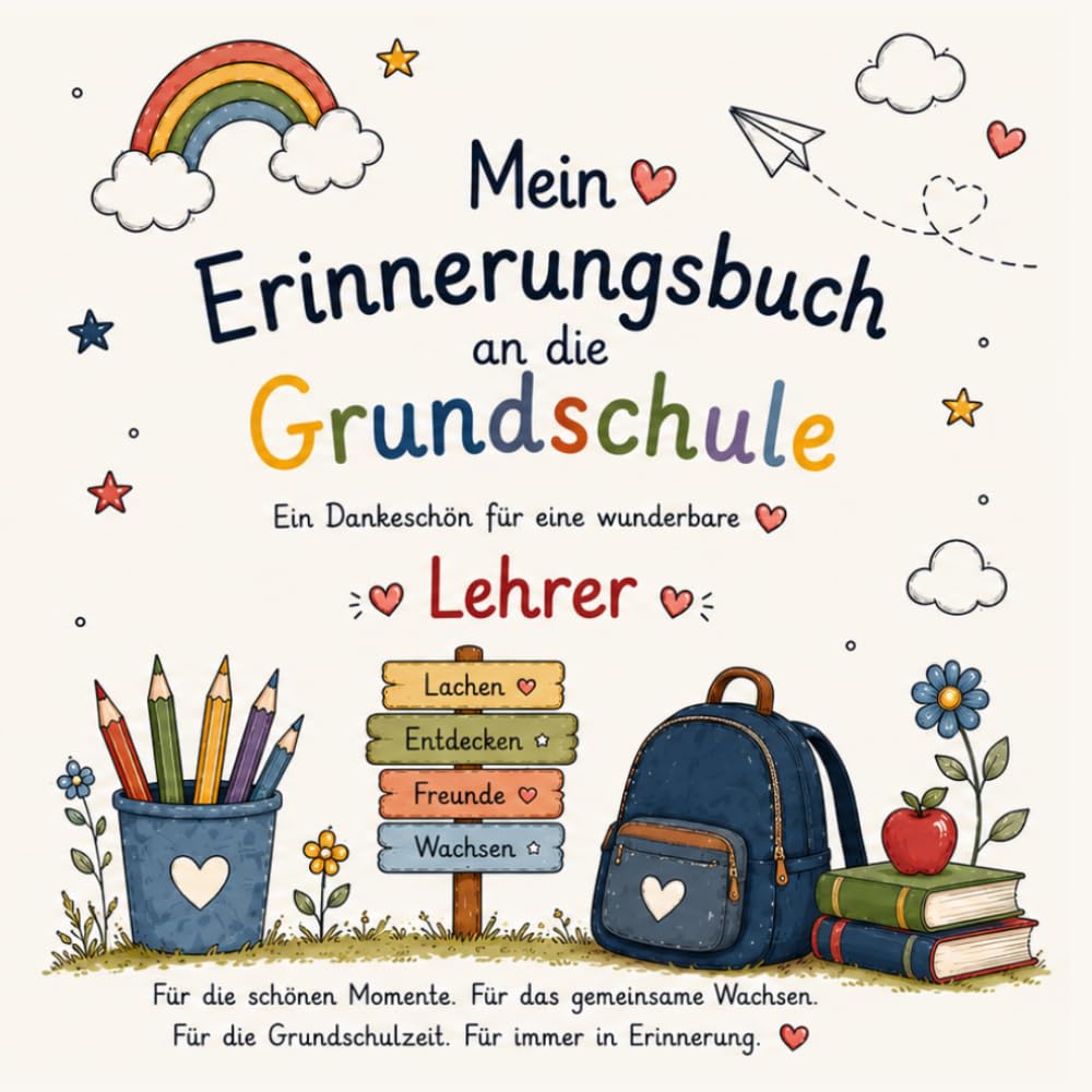 Mein Erinnerungsbuch an die Grundschule für Lehrer: Abschiedsgeschenk für Lehrerinnen | Erinnerungsalbum mit Steckbriefen, Bildern und persönlichen Botschaften der Kinder (30 Kinder)