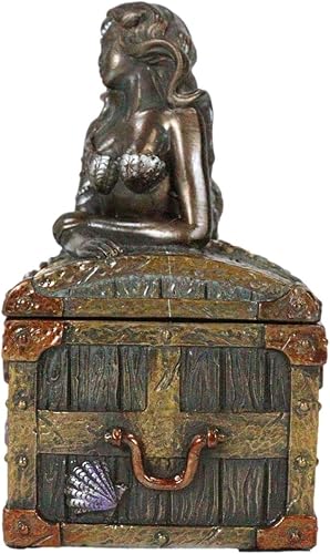Miniatura 4 de Ebros - Joyero de sirena bronceada Nerida descansando en el tesoro hundido, 5.25 pulgadas de largo, recuerdo decorativo (pátina de bronce sintético)