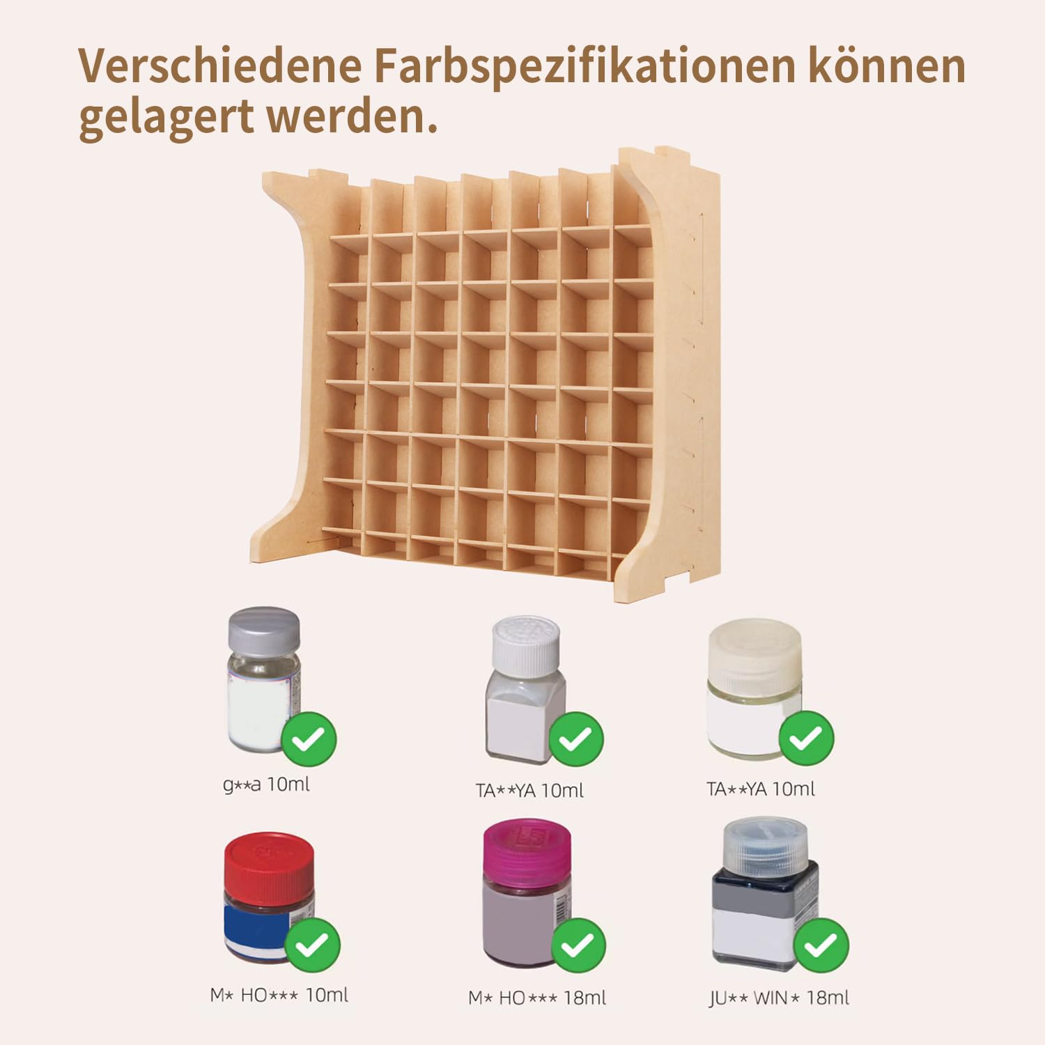 Farbregal-Organizer mit 49 Löchern, passend für 10 ml TAMIYA,10 ml/18 ml MR HOBBY, Modellierwerkzeug-Aufbewahrung mit MDF-Material, Bastel-Farbhalter-Regal GK13