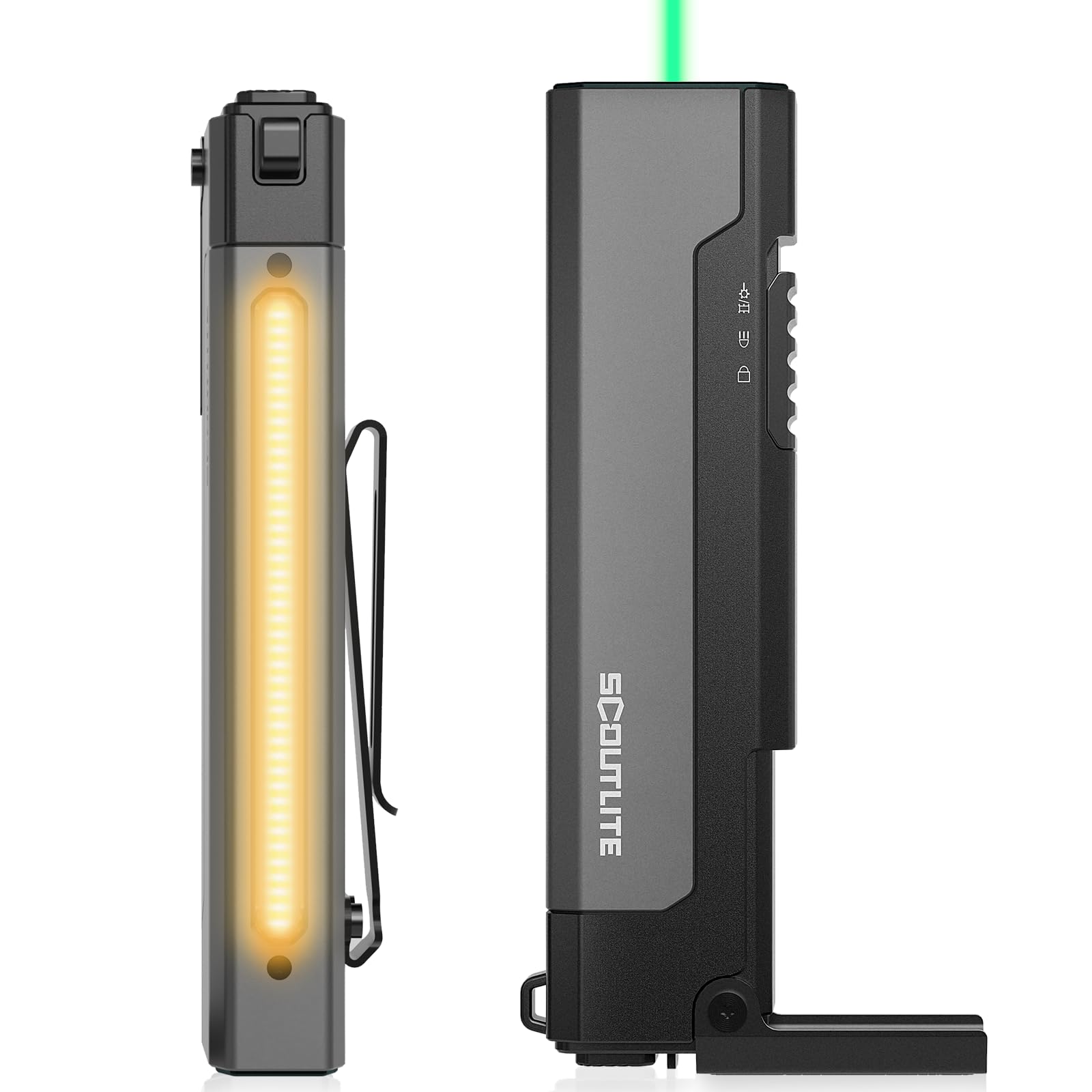 SCOUTLITE Vario GB 2000 EDC Torch with Green, White & Warm LED Modes, 2000-Lumen Compact Magnetic Flat Pocket Light, Triple-Source Torch for Outdoor Camping, Inspection & Emergency Use (Black)