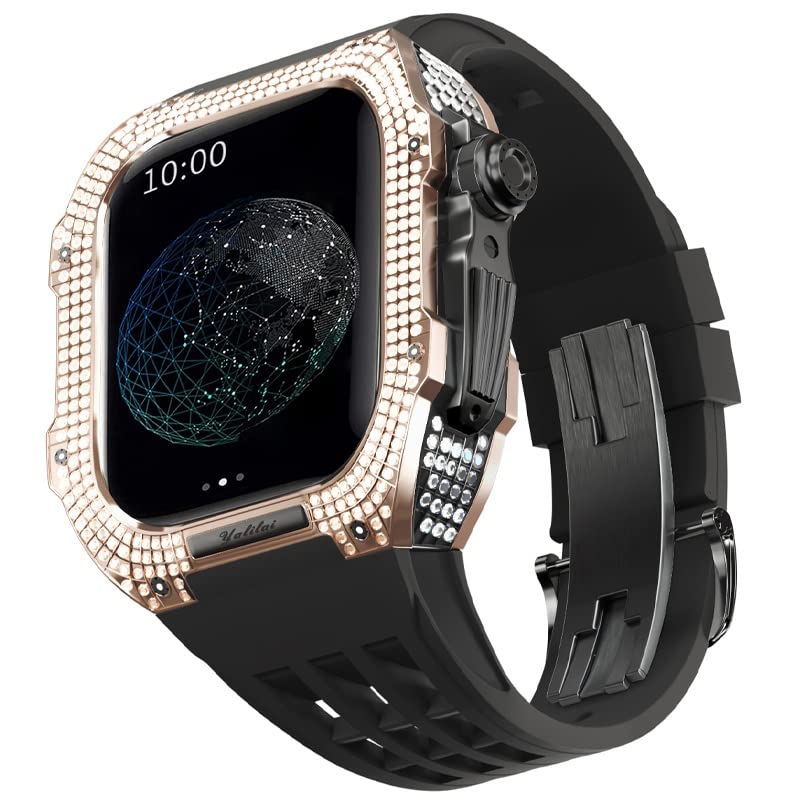 Kit de correa de flúor de lujo y caja de titanio de 44 mm compatible con Apple Watch SE/6/5/4