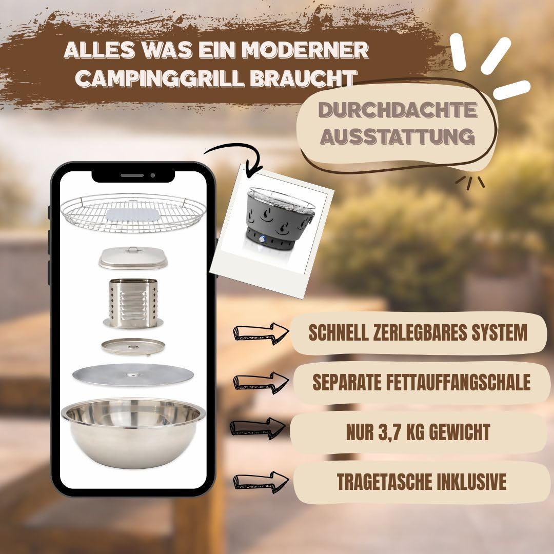 ACTIVA Camping Grill Airbroil I Premium Mini Grill mobil & kompakt I Leistungsstarker & stilvoller Holzkohlegrill für ein gelungenes Barbecue inkl. Tasche