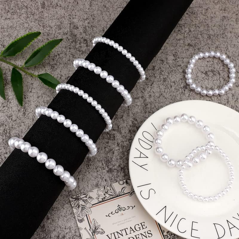 Miniatura 6 de Glenmal 30 pulseras de perlas para mujer, para boda, a granel, pulsera de perlas de imitación para novia, pulsera elástica elástica para damas de