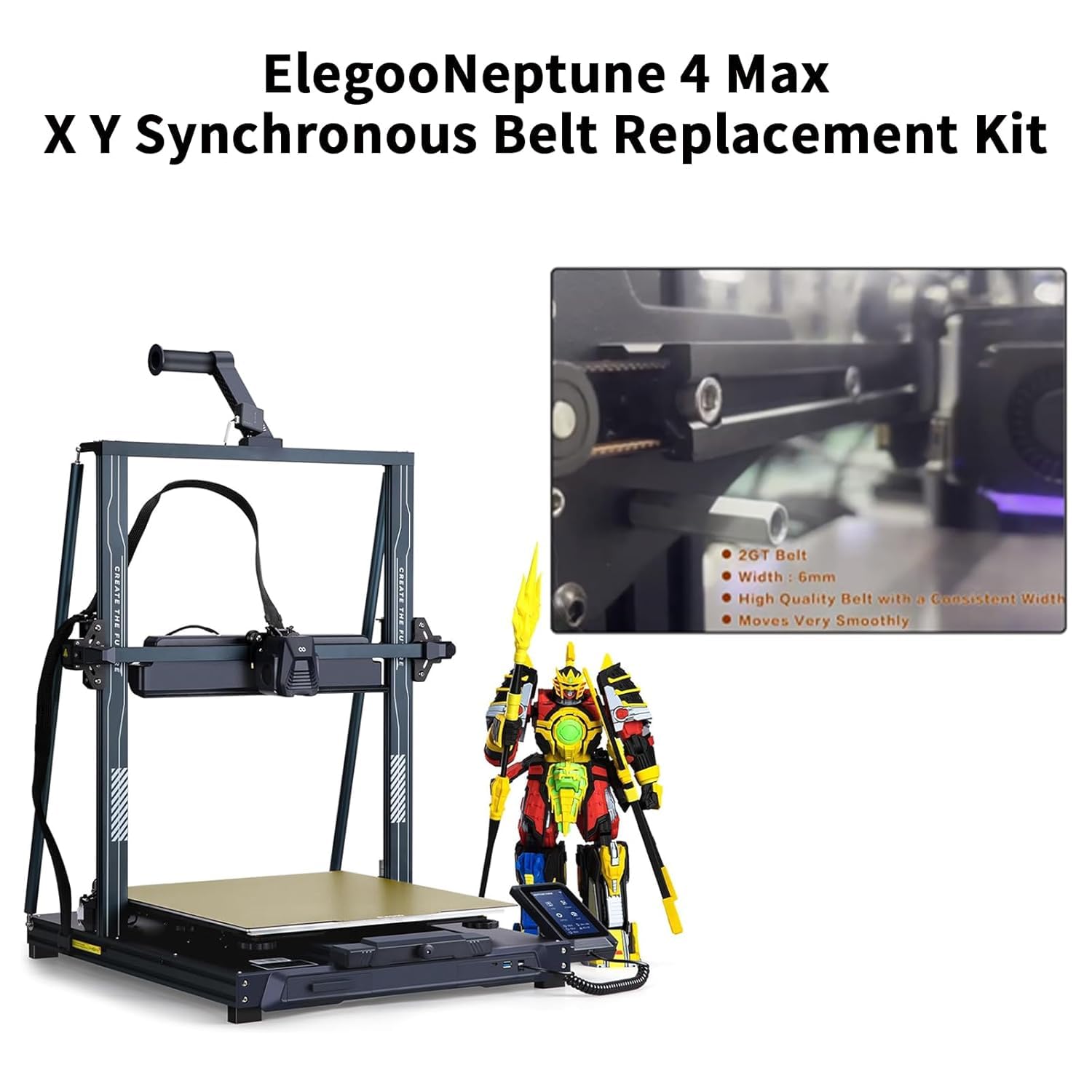 Accessoires pour imprimante 3D Elego Neptune4 Max - Courroie X Y de rechange : courroie de distribution synchrone antidérapante 2GT x 1132 mm axe Y 1122 mm largeur 6 mm boucle en cuivre pressé