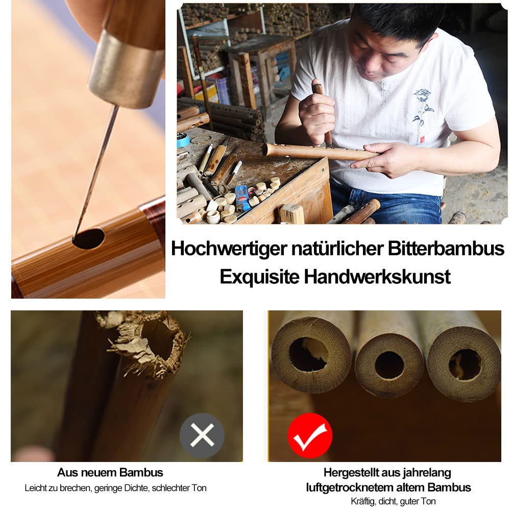 Tyuodna China Bambusflöte SteckbareTaste F Traditionelle chinesische Musikinstrumente Dizi Bitter Bambusmit Membran und Schutz-Set (Schwarz)